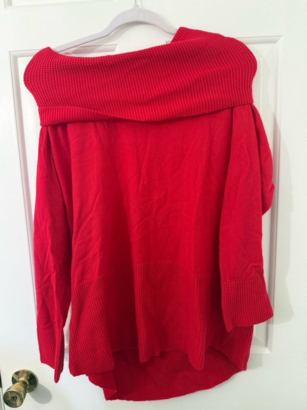 Cyrus Bright Red Off-Shoulder Knit Sweater